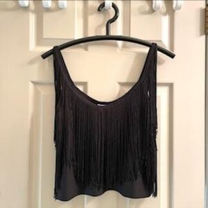 Vintage Style G Vergnaud Paris Black Long Fringe Women's Crop Tank Top